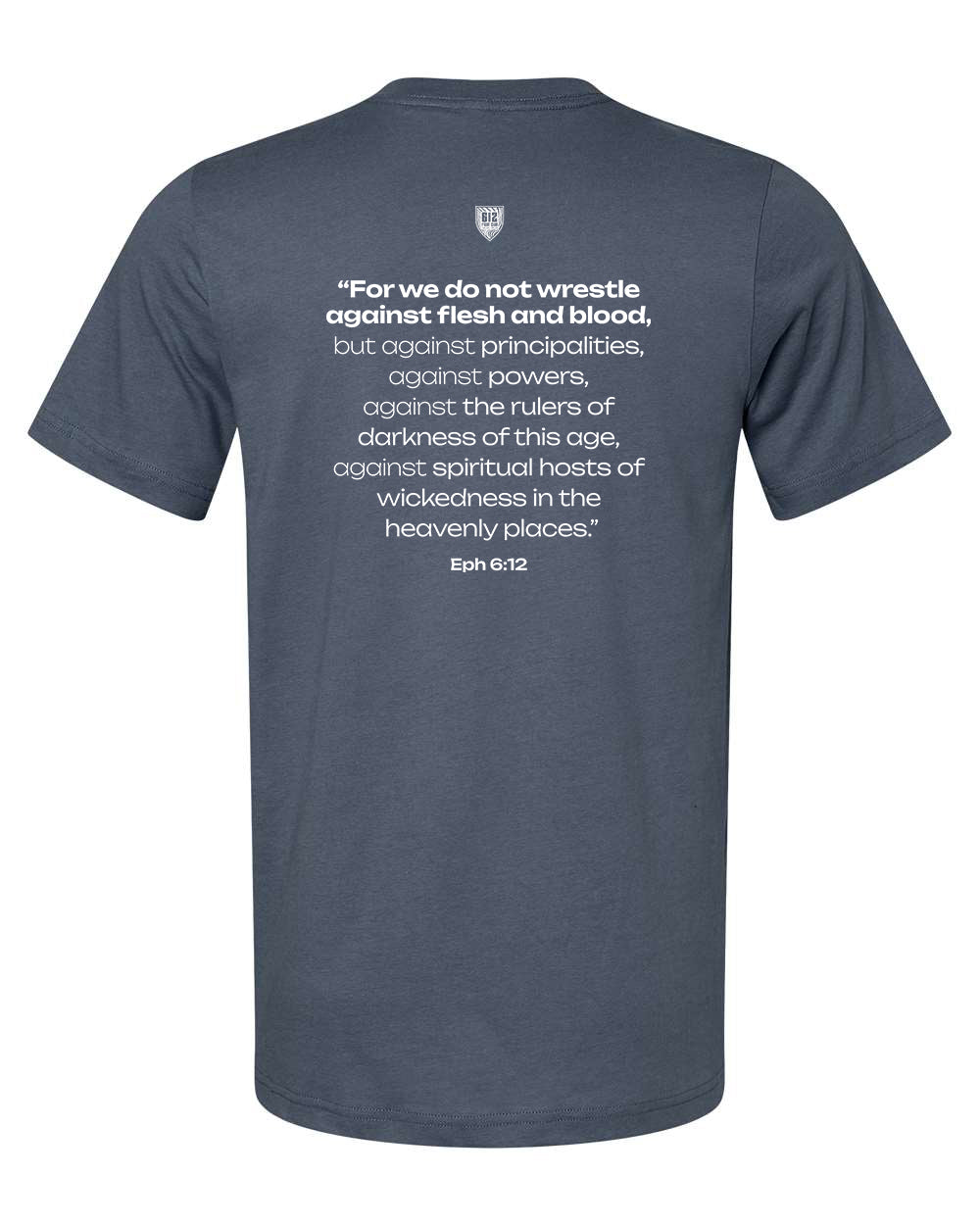 Ephesians 6:12 Cotton Tee - Vintage Navy (White Print)