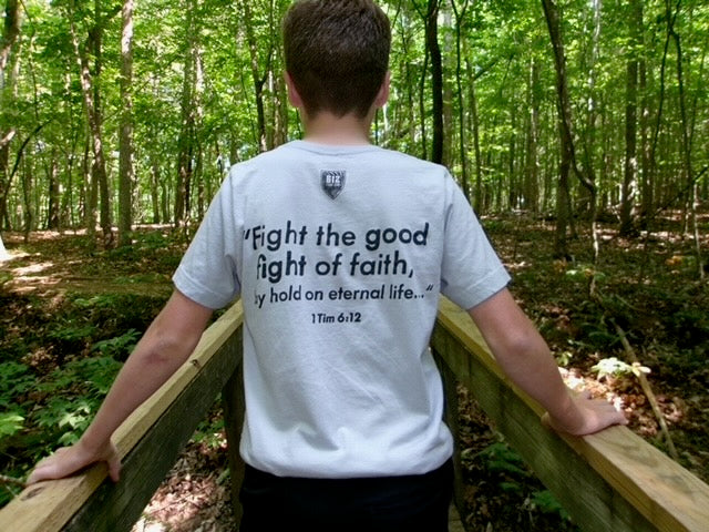 1 Timothy 6:12 Cotton Tee - Solid Athletic Gray (Black Print)