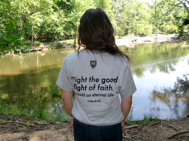 1 Timothy 6:12 Cotton Tee - Solid Athletic Gray (Black Print)