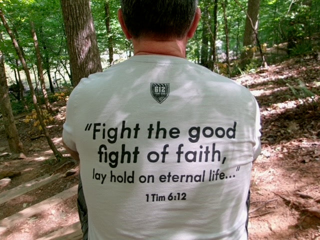 1 Timothy 6:12 Cotton Tee - Solid Athletic Gray (Black Print)