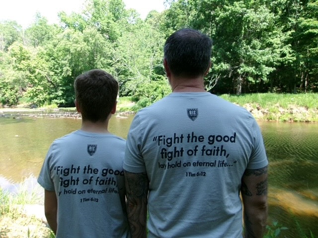 1 Timothy 6:12 Cotton Tee - Solid Athletic Gray (Black Print)