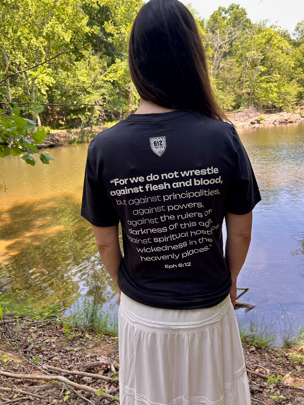 Ephesians 6:12 Cotton Tee - Dark Gray (White Print)