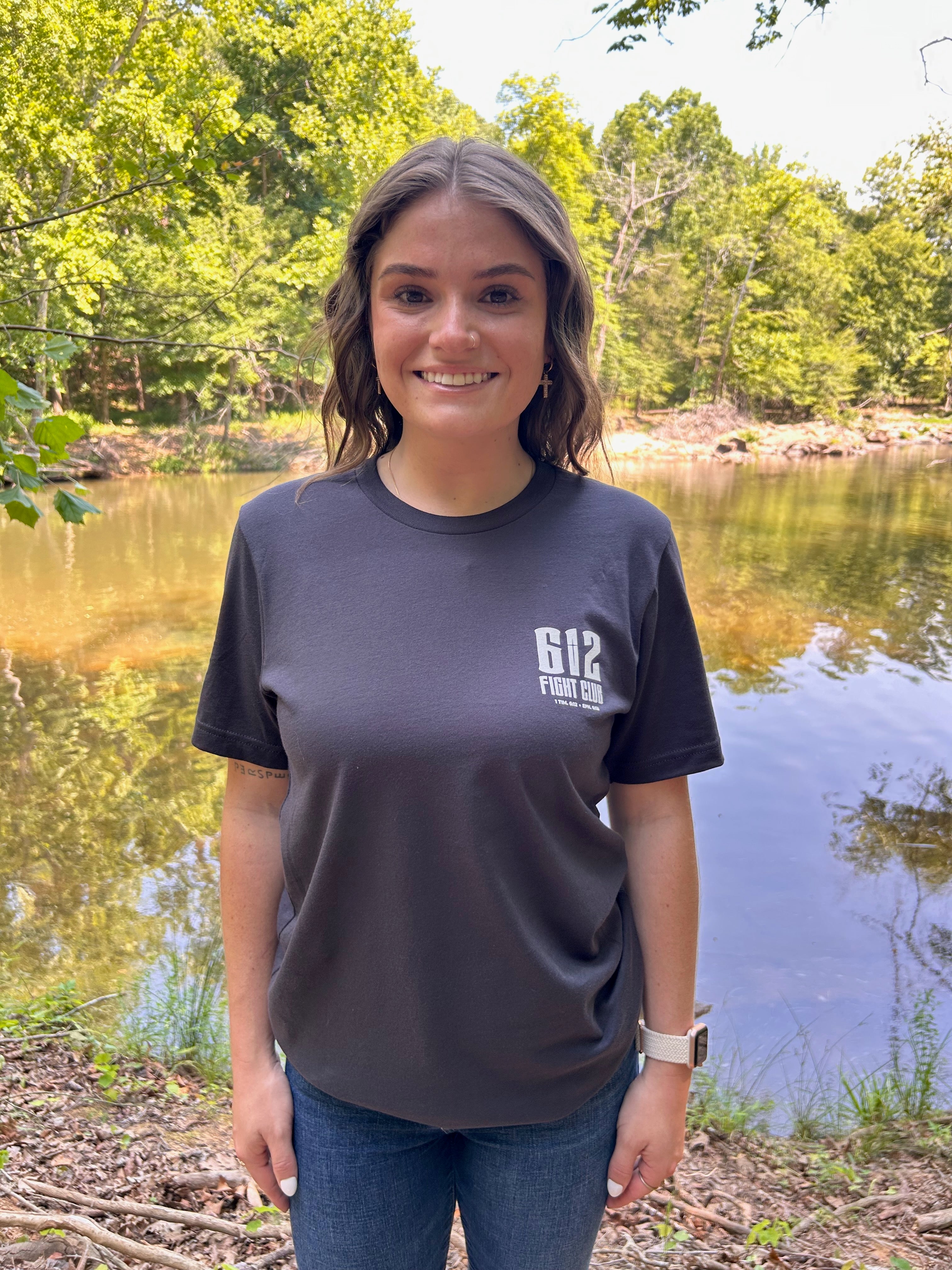 1 Timothy 6:12 Cotton Tee - Dark Gray (White Print)