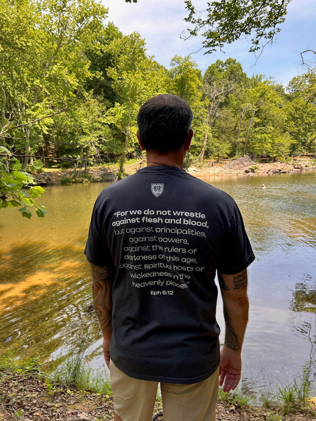 Ephesians 6:12 Cotton Tee - Graphite (White print)