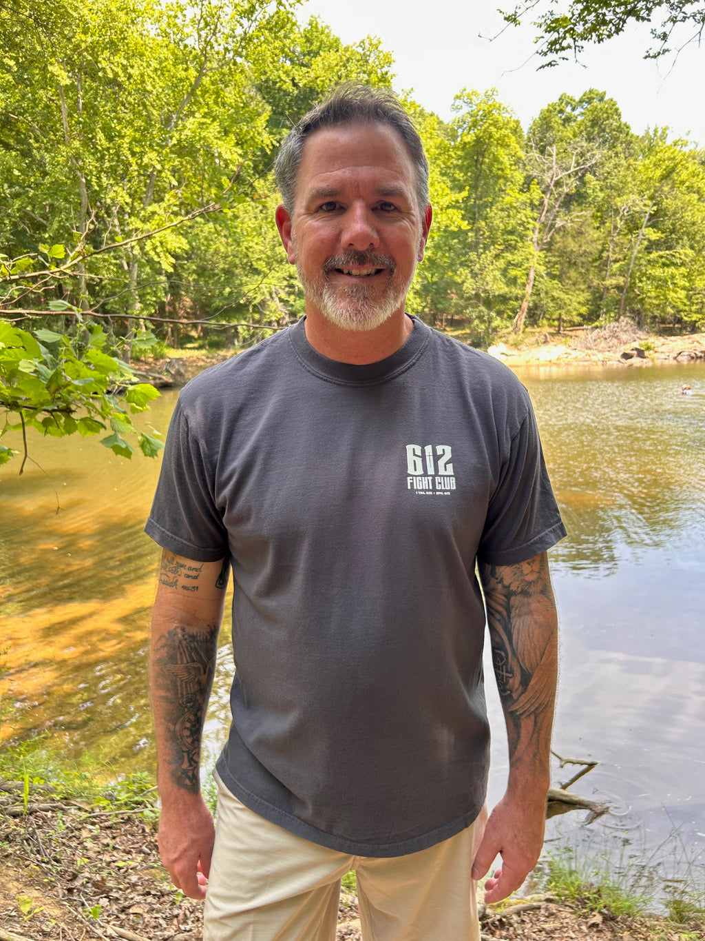 Ephesians 6:12 Cotton Tee - Graphite (White print)