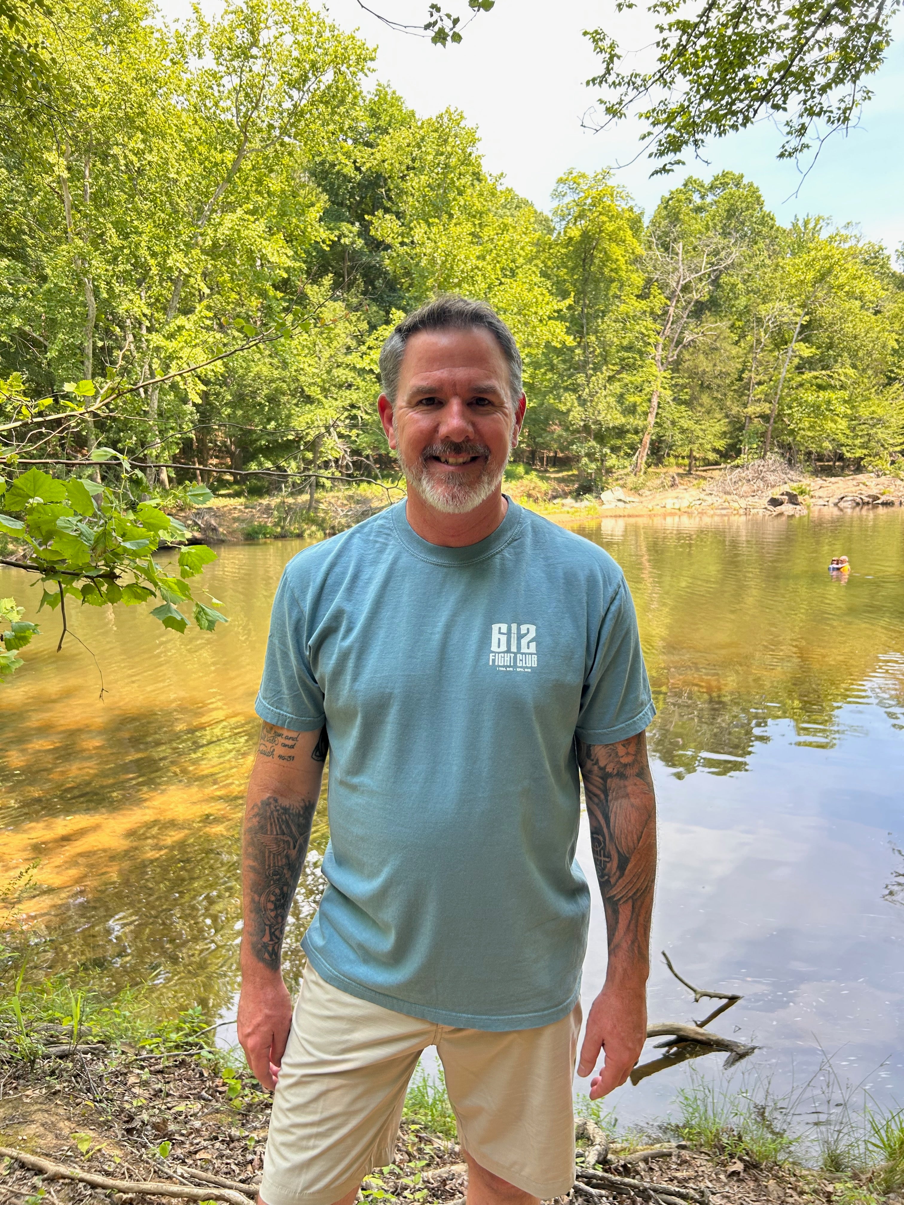 1 Timothy 6:12 Cotton Tee - Ice Blue (White Print)