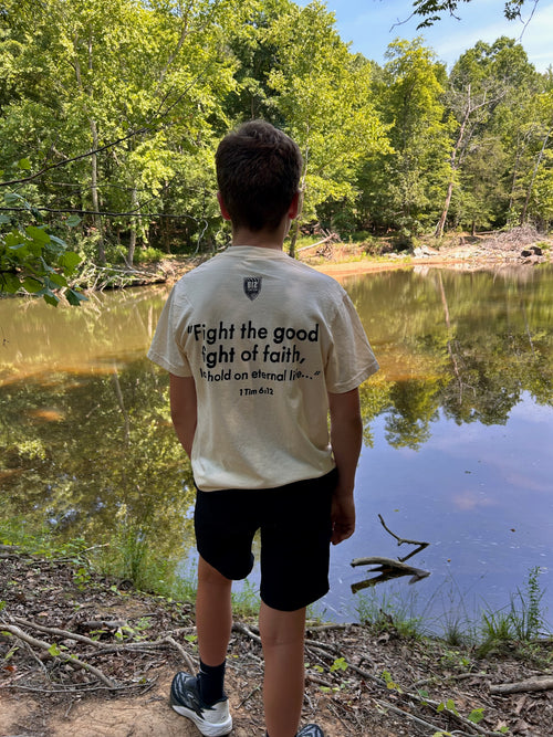 1 Timothy 6:12 Cotton Tee - Ivory (Black Print)