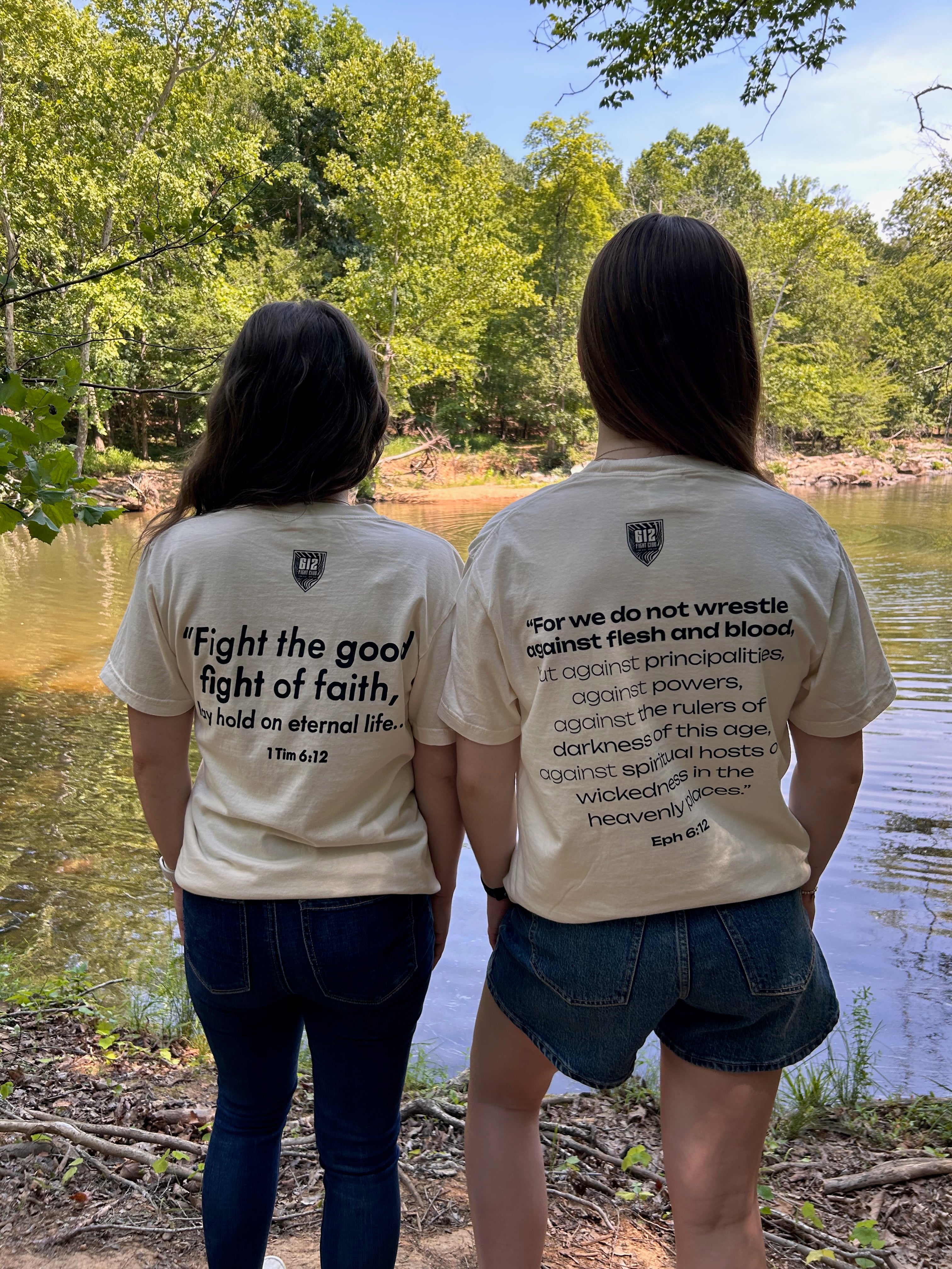 1 Timothy 6:12 Cotton Tee - Ivory (Black Print)