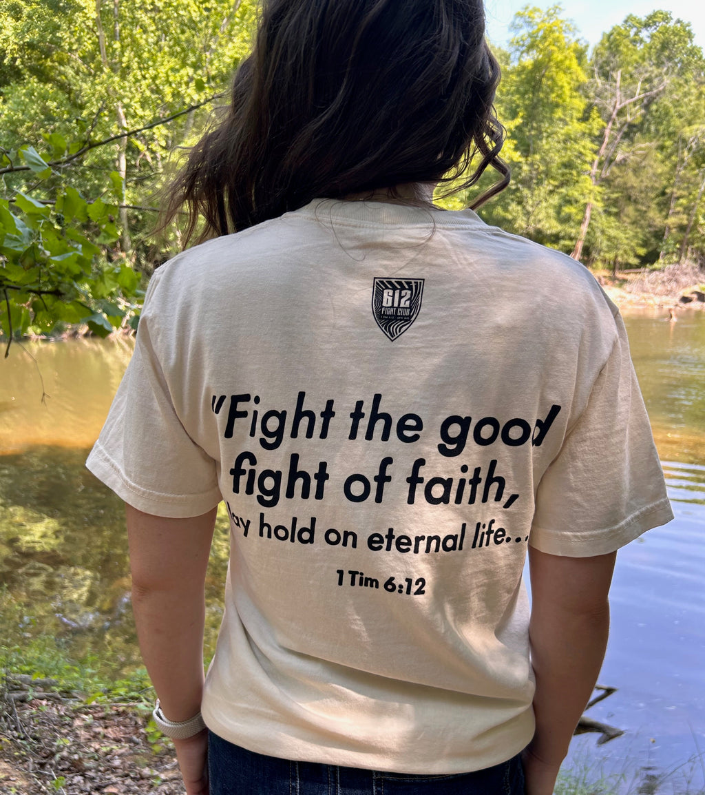 1 Timothy 6:12 Cotton Tee - Ivory (Black Print)