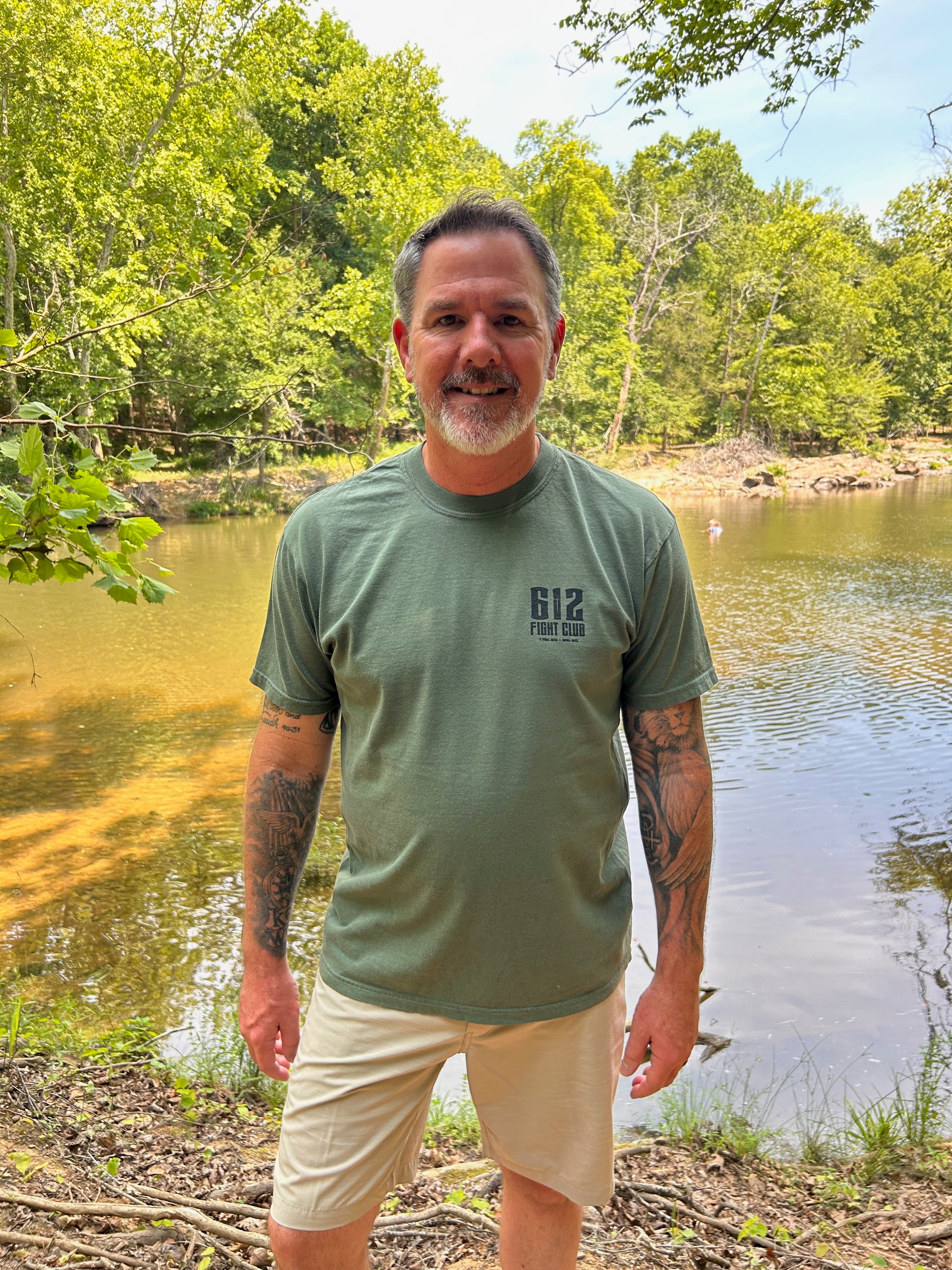 Ephesians 6:12 Cotton Tee -  Moss (Black Print)