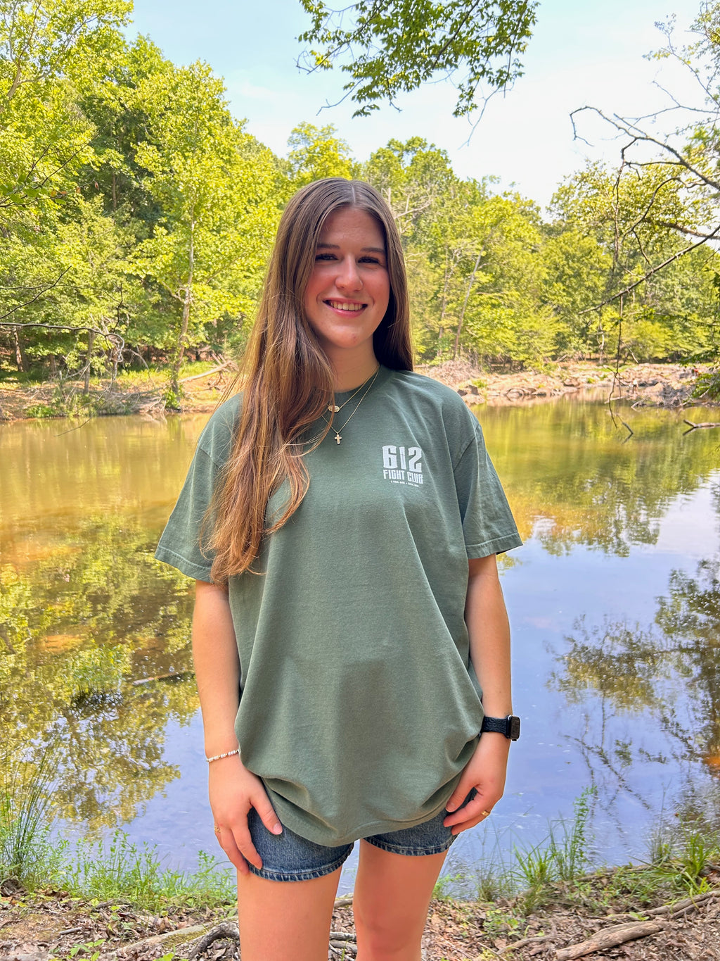 Ephesians 6:12 Classic Cotton Tee - Moss (White Print)