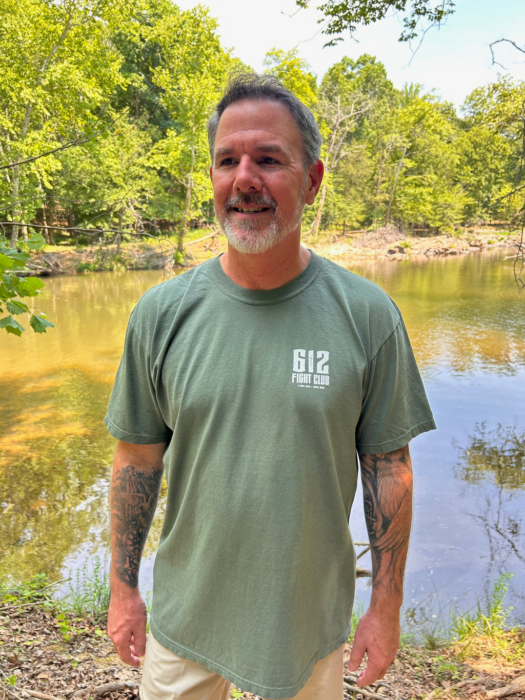 Ephesians 6:12 Classic Cotton Tee - Moss (White Print)