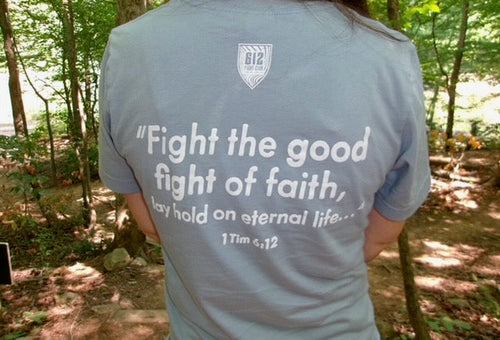 1 Timothy 6:12 Cotton Tee - Vintage Denim (White Print)