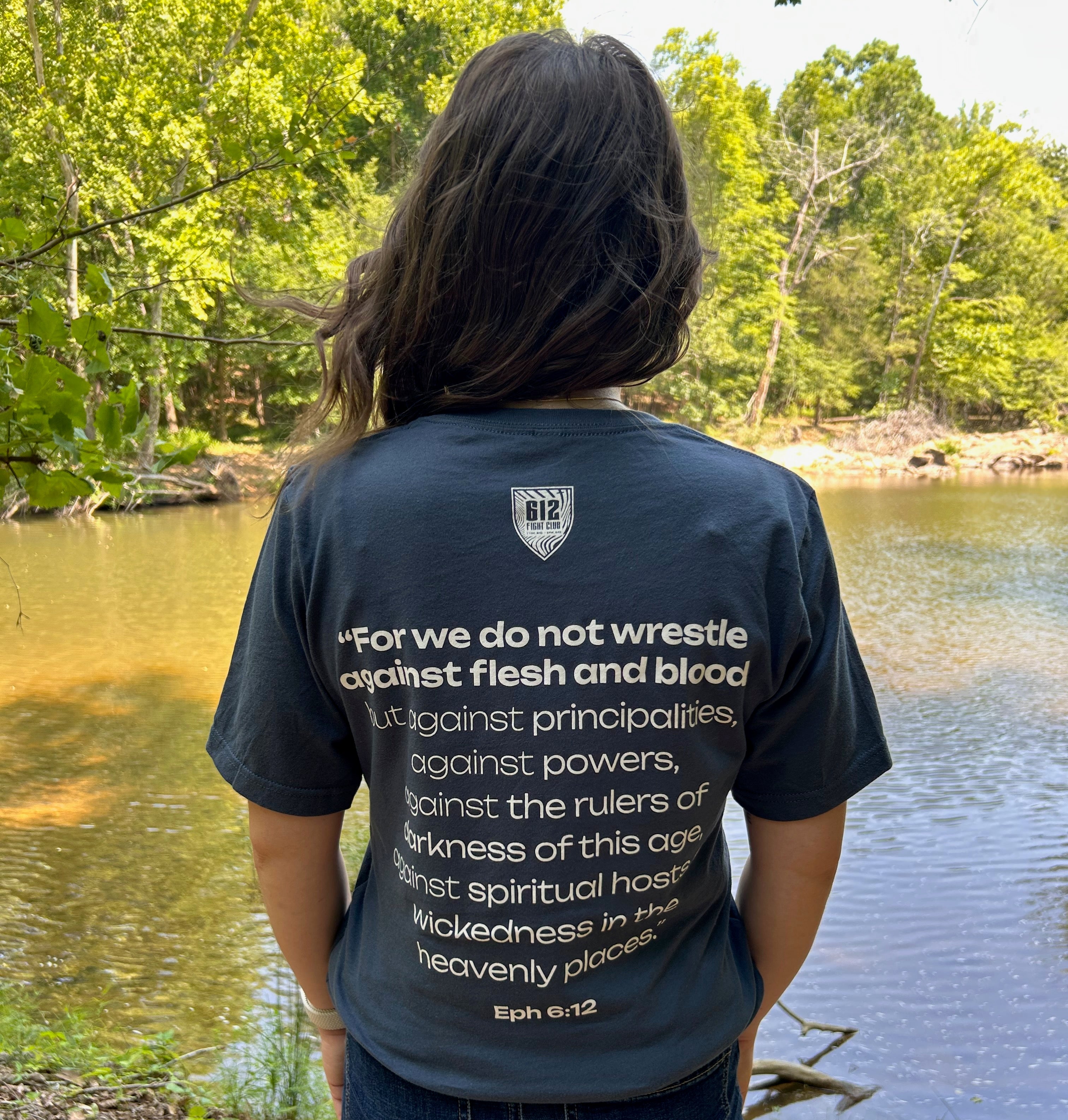 Ephesians 6:12 Cotton Tee - Vintage Navy (White Print)
