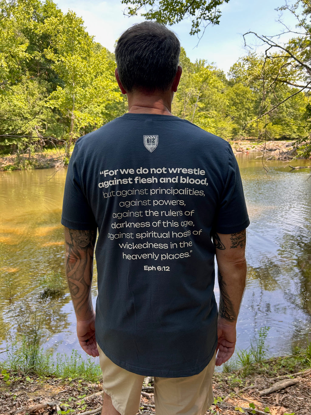 Ephesians 6:12 Cotton Tee - Vintage Navy (White Print)