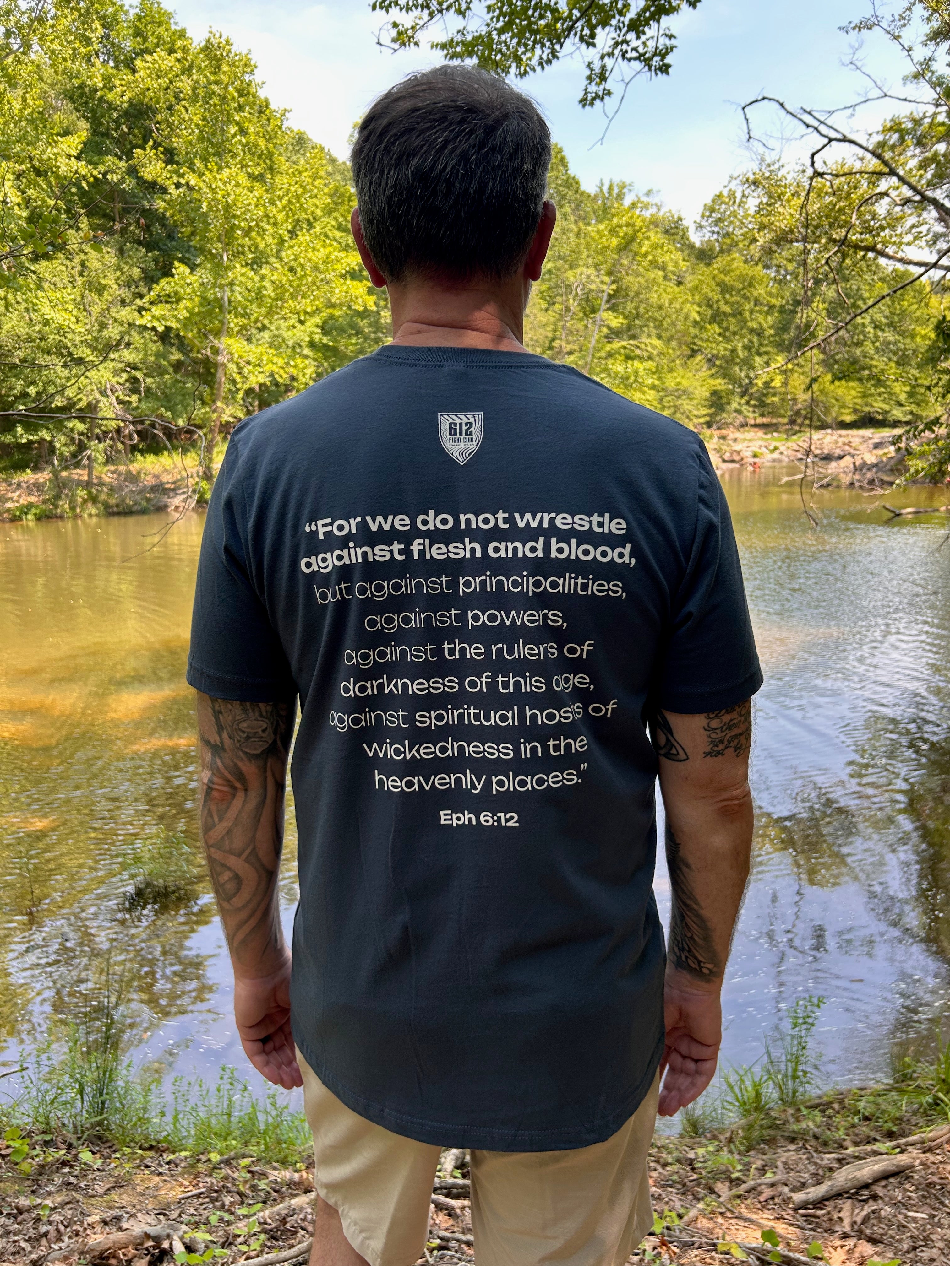 Ephesians 6:12 Cotton Tee - Vintage Navy (White Print)